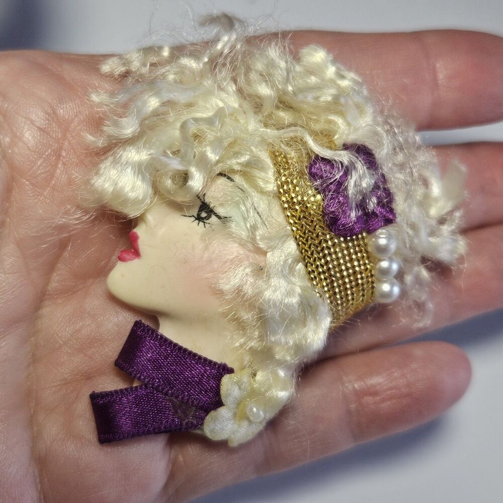 Vintage Art Deco Face Brooch Pin with head band